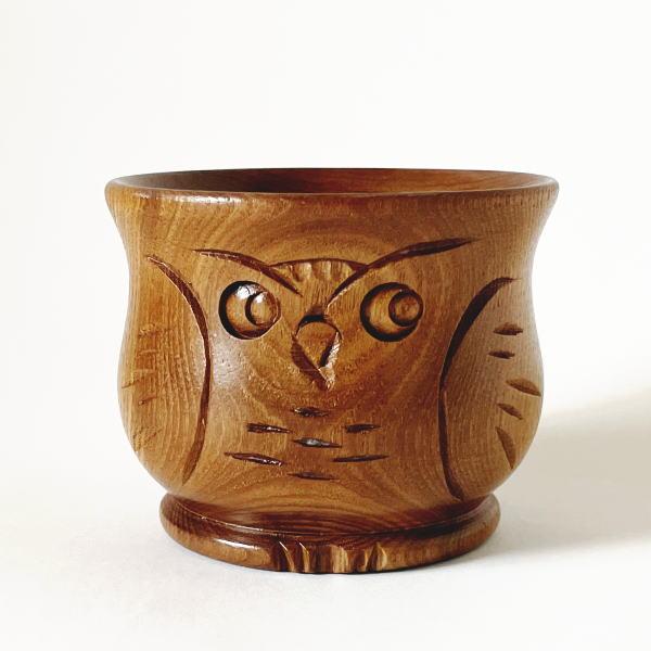 木製 ふくろう彫り ゆのみ えんじゅの木 湯飲み 湯呑 フクロウ 日本製
