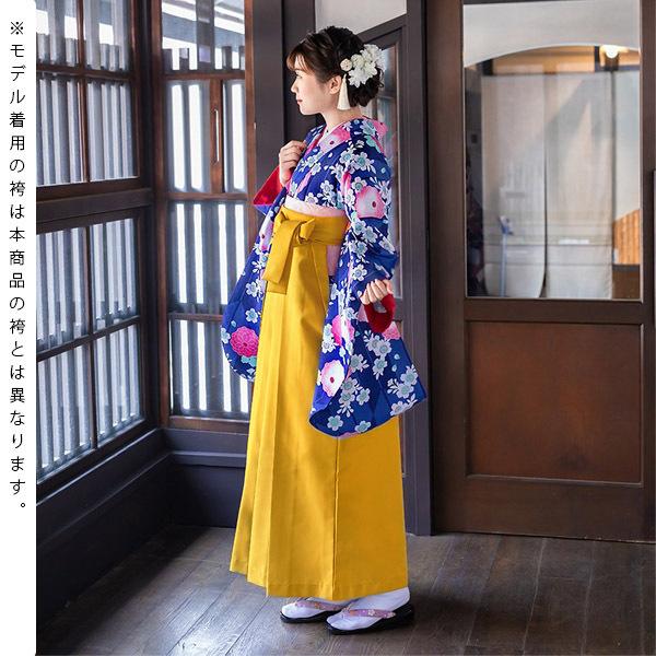 中古品)卒業式袴セット 「二尺袖：紺 矢羽根に菊と桜+袴：金茶×菊 刺繍