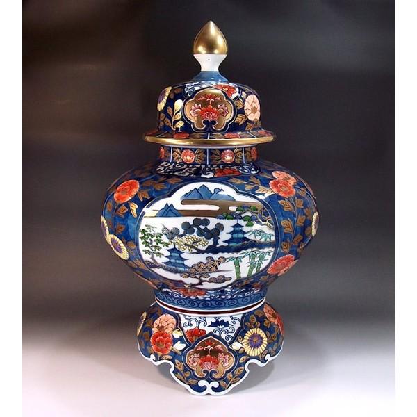 有田焼 金襴手景図飾り沈香壺｜陶芸作家 藤井錦彩 作 : 有田焼 藤井錦