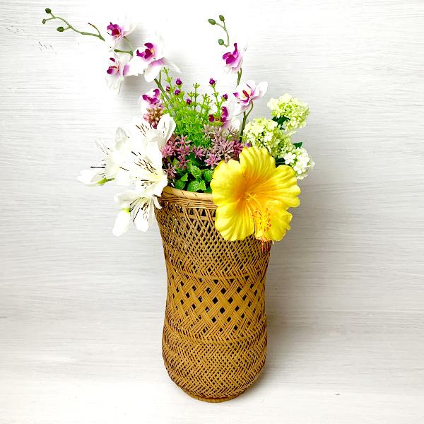 竹かご 篭 竹編み 花器 伝統 工芸品 竹花篭 格子花かご 花瓶 ドライ