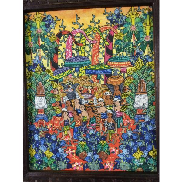 バリ絵画 バロンの祭列 B-1 ヤングアーティスト PUDAK 額付き 絵