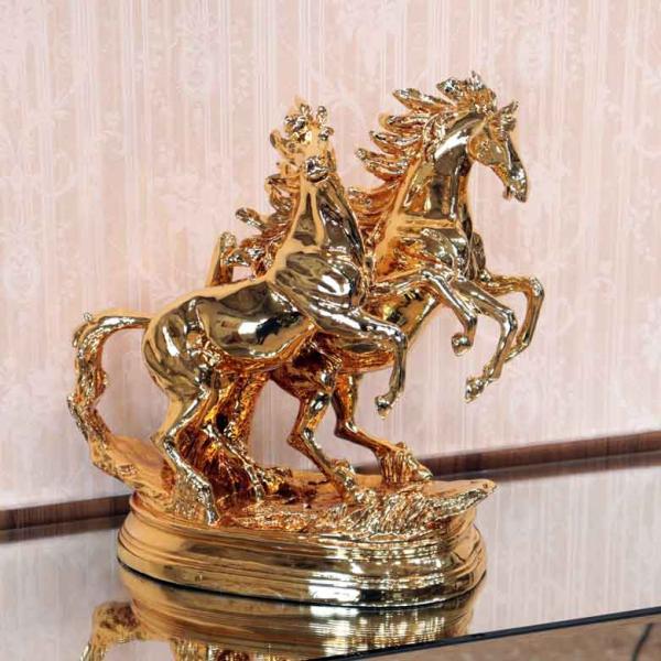 馬の置物 オブジェ ツインホース ゴールド 風水 縁起物 オーナメント