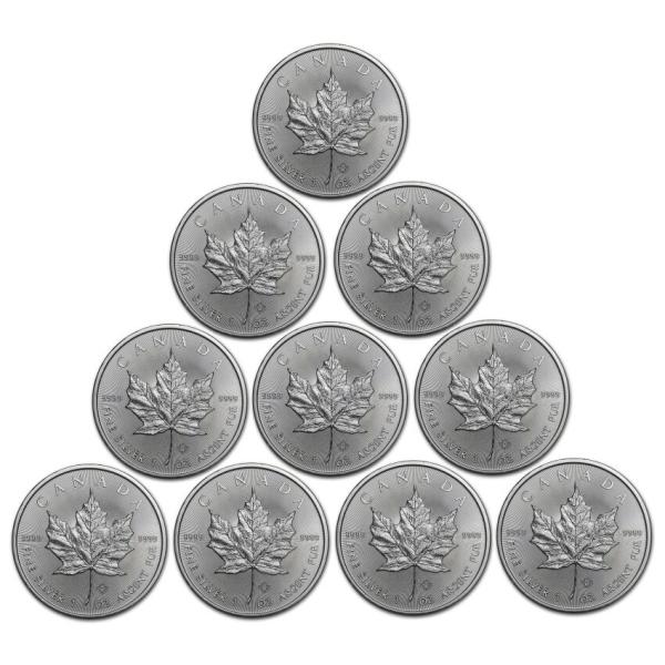 2025年】銀貨 メイプルリーフ銀貨 1oz 10枚セット(10オンス) クリア