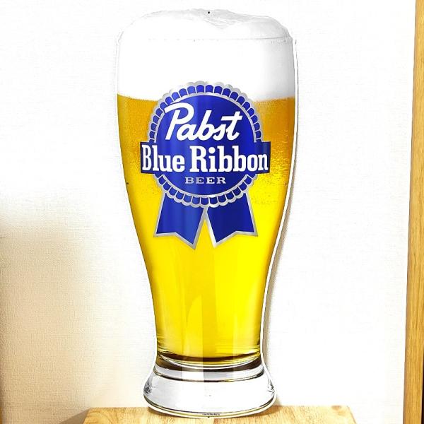 アメリカン レトロ ブリキ看板 Pabst Glass Blue Ribbon メタルサイン