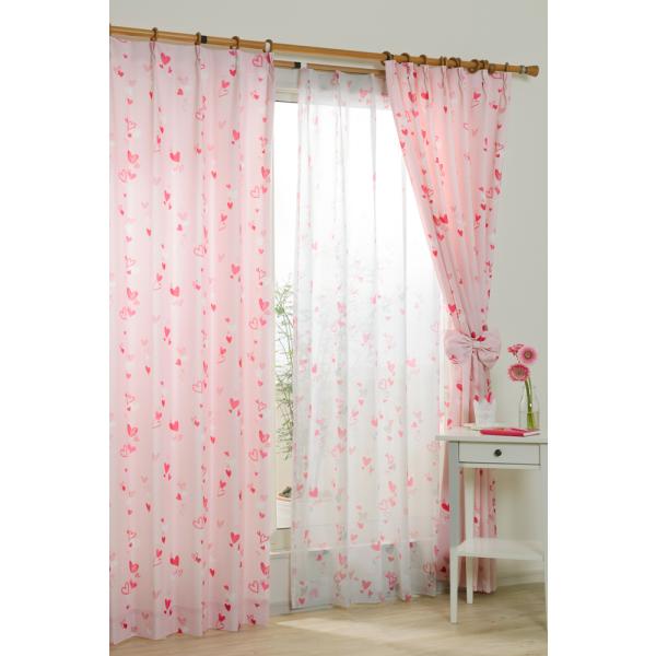 カーテン 非遮光 エンジェル ハート柄 ピンク 幅100x丈135cm 2枚組