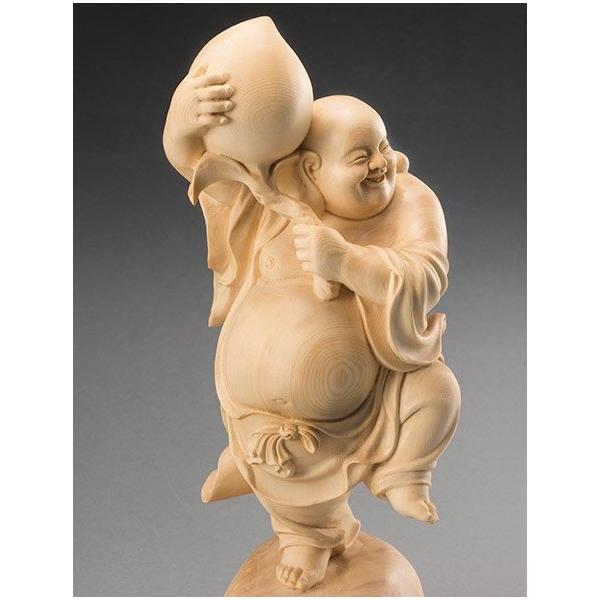 檜一木彫り 寿桃布袋尊 開運 吉祥 布袋様 七福神 布袋像 像 置物 玄関