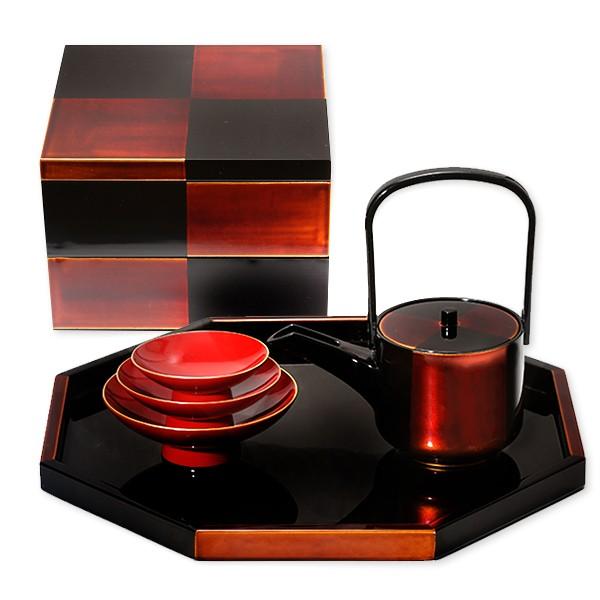 山田平安堂 屠蘇重揃 白檀（屠蘇器＋お重箱） : 漆器 山田平安堂