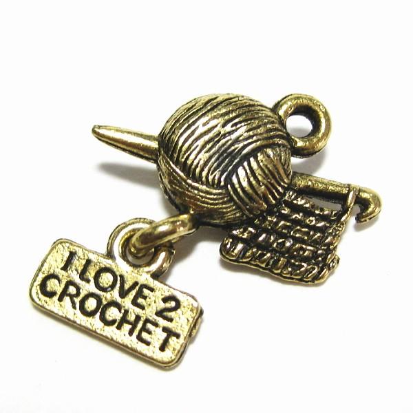 13129-【NYピューター】 毛糸玉 チャーム 金古美 16mm 5個/1