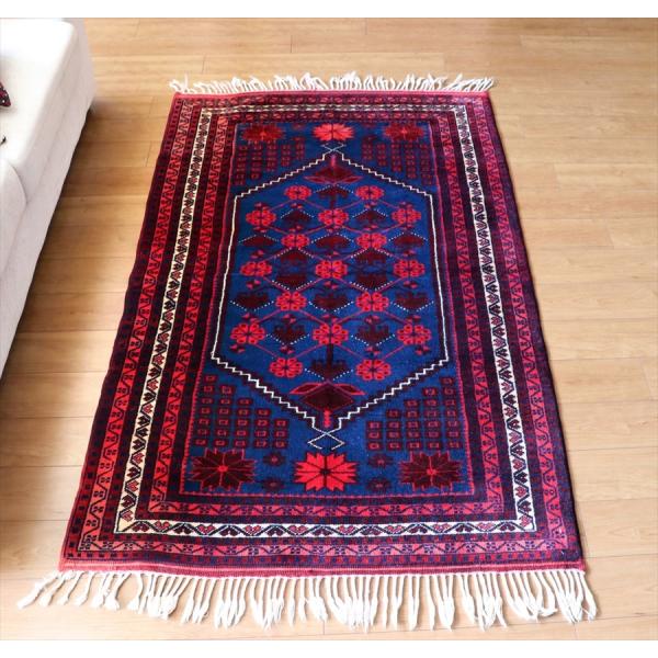 ヤージベディル トルコ絨毯/トライバルラグ 191x113cm ブルー＆レッド