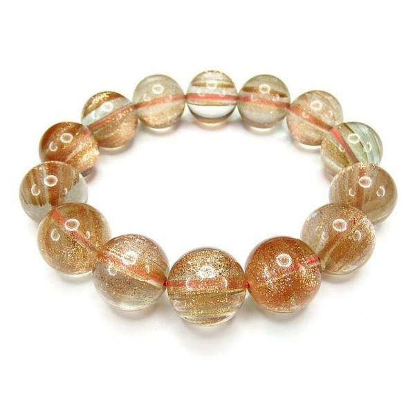 超綺麗超大砂金ルチルクォーツ16mm14粒数珠ブレスレット人工石 : 石街