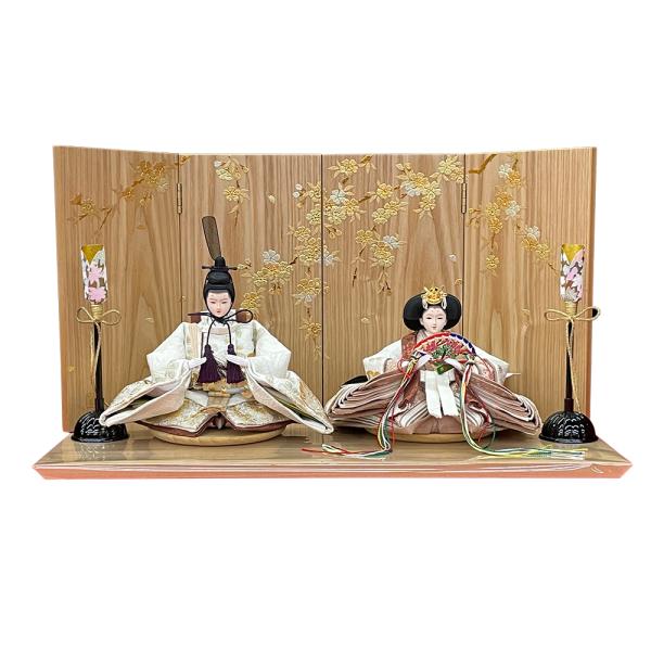 雛人形 コンパクト 白 赤 ひな人形 三段飾り 天然木 桜柄 おしゃれ