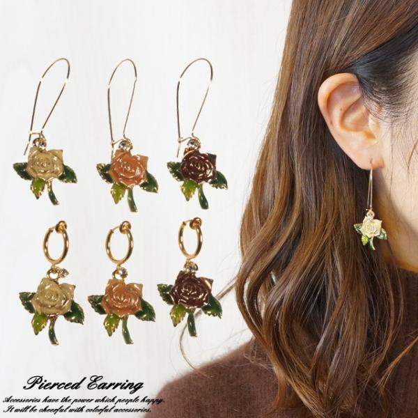 銅製ゴールド色フック☆薔薇☆ローズクォーツピアス 7A 銅製ゴールド色