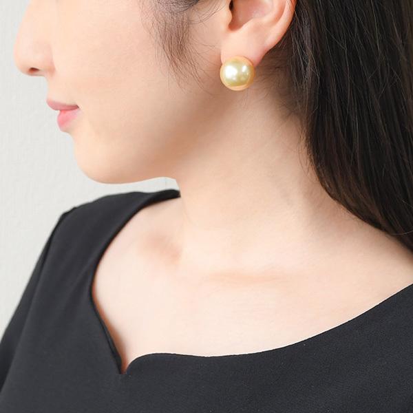 15mm シャンパンゴールド 白蝶真珠 ピアス イヤリング 鑑別書付き