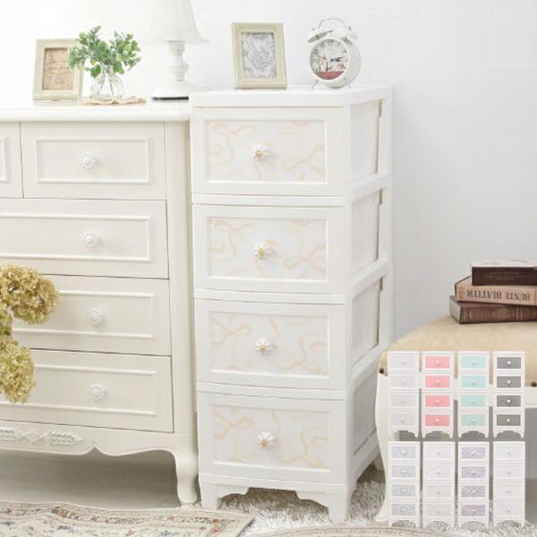 収納ケース アンティーク風チェスト 4段 姫系 家具 （ チェスト 衣類