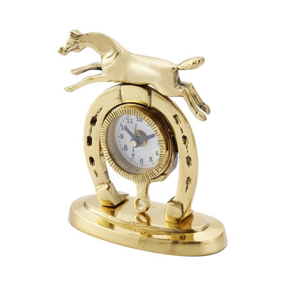 スペイン製 真鍮 置き時計 ホース 幅14cm / 時計 ウマ 馬 おしゃれ