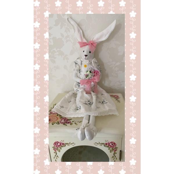 手作り風カントリー人形 白うさぎぬいぐるみ インテリア雑貨 かわいい