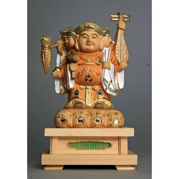 木彫仏像 三面大黒天像 総高14cm 桧材 淡彩色仕上 : 有限会社みやこ