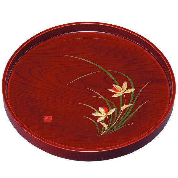 みよし漆器本舗 紀州塗り 尺寸 丸盆 春ラン（盛絵） お盆 トレー