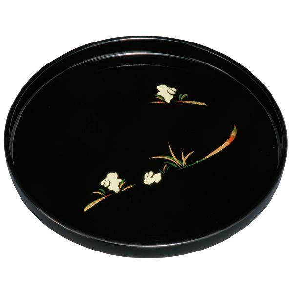 みよし漆器本舗 丸盆 黒 うさぎ 9寸 27cm お盆 トレー トレイ おぼん