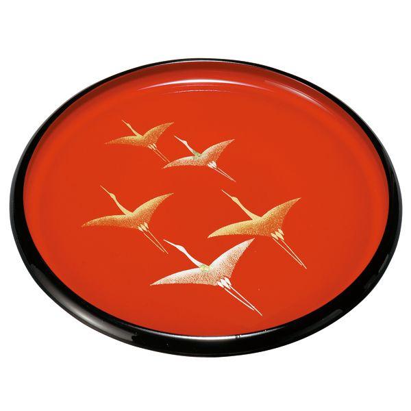 みよし漆器本舗 紀州塗り 8寸 24cm 丸盆 朱 雅飛翔鶴 お盆 トレー