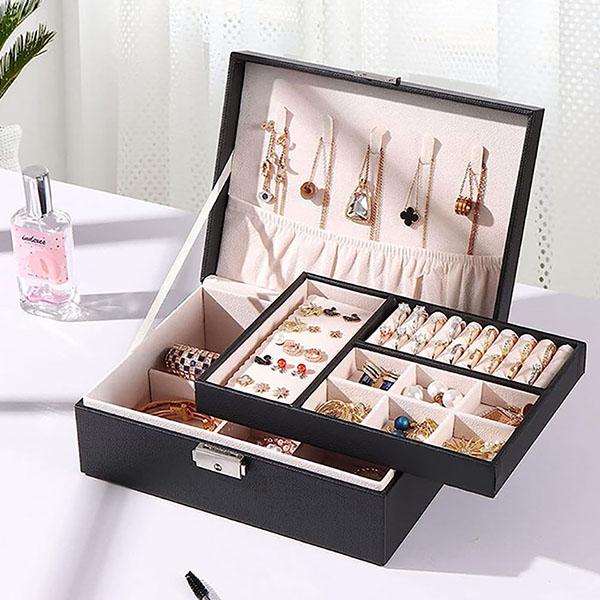 ジュエリーボックス 大容量 アクセサリー収納ケース 2段 ブラック