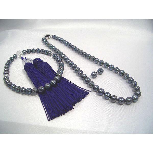 sv黒真珠ネックレス3点セット(1)イヤリング (2)ピアス 念珠 数珠 約1