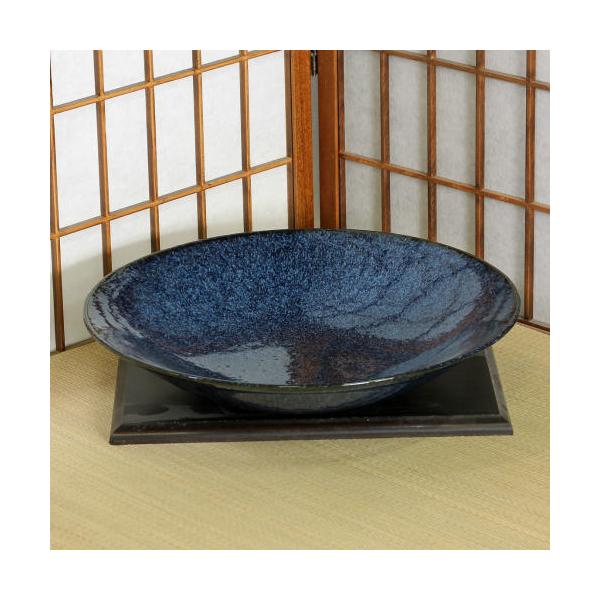 信楽焼 水盤 花器 13号 藍 斑点 ソリ 丸 陶器 池坊 嵯峨御流 生け花