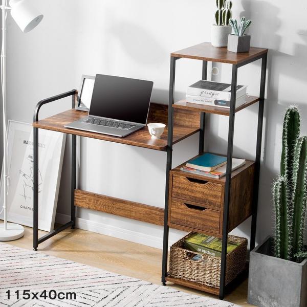 BTM 【全品8%OFF】パソコンデスク 引き出し付き 3段シェルフ付 木製