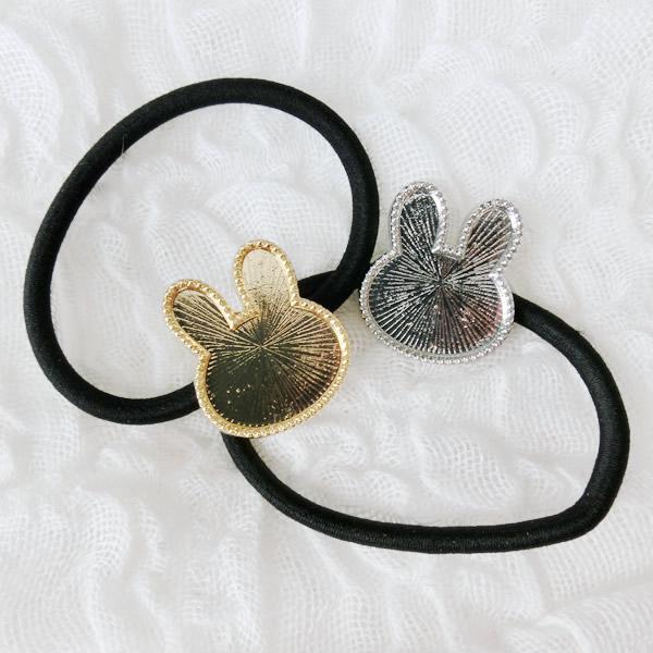 グルーデコ土台 デコ土台 へアゴム15 うさぎ 26mm ゴールド/シルバー