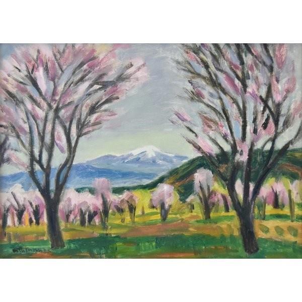 渡辺啓輔 「桜の里」 風景画 油彩 P8号 真作保証 一枚の繪人気画家