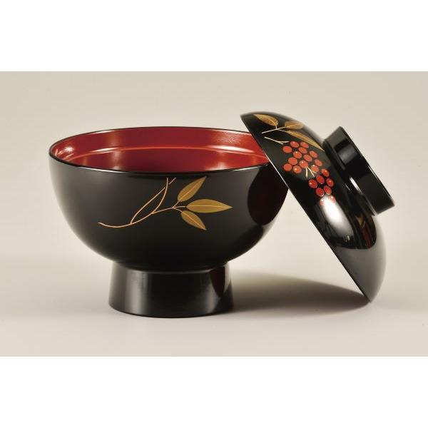 和食器 雑煮椀 煮物椀 蓋付き 1客 梨地 南天 木粉 会津漆器 お好み椀