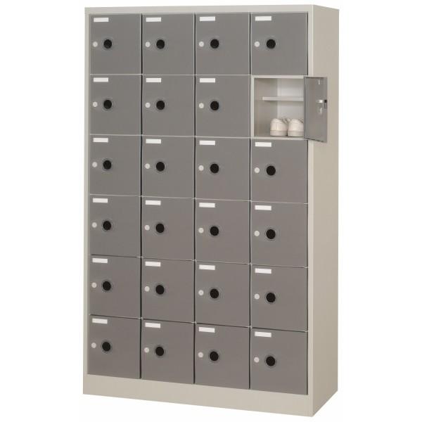 シューズロッカー 24人用 4列6段 扉付 中棚付き ニューグレー色