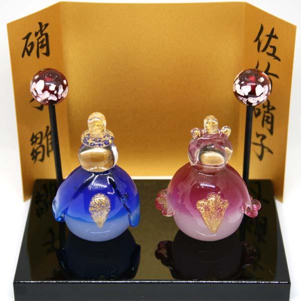 本金箔 硝子雛 ひな人形 お雛様 雛飾り 木台付 ガラス細工