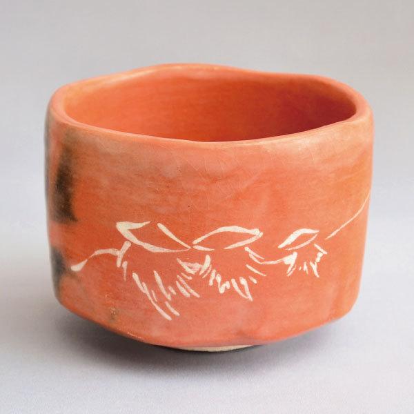 茶道具 茶碗 吉村楽入 作 赤楽茶碗 曳舟ノ画 : 茶道具専門店 (有)菊池