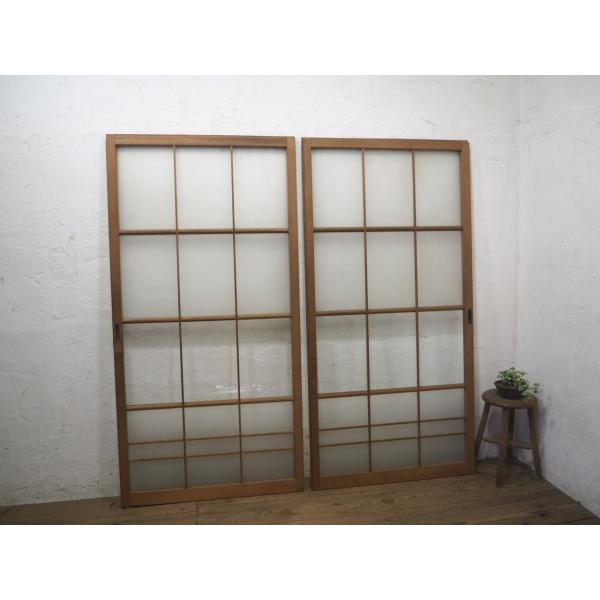 タG0746◇【H175cm×W88cm】×2枚◇昭和レトロな味わいの古い木製ガラス