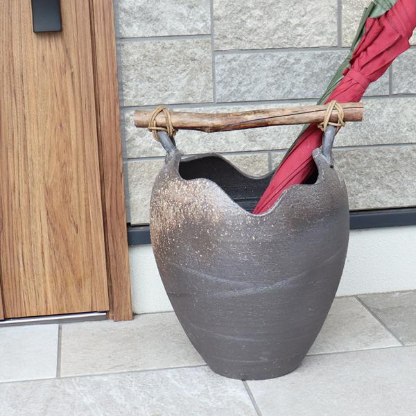 傘立て 陶器 おしゃれ 信楽焼 かさたて 和風 傘入れ モダン 黒 玄関