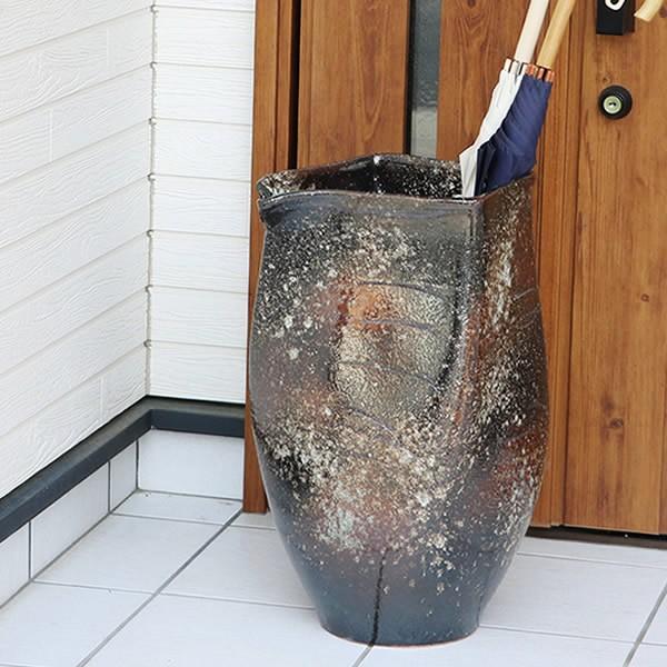 傘立て 陶器 おしゃれ 信楽焼 かさたて 和風 傘入れ モダン 黒 玄関