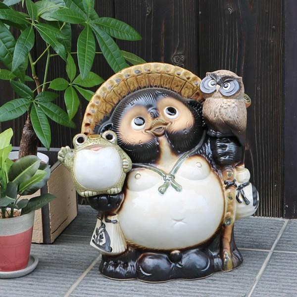 信楽焼 11号ふくろう蛙持ち狸 たぬき タヌキ 狸 開運 縁起物 可愛い