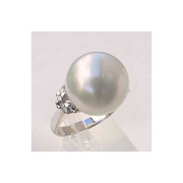 パール 指輪 真珠 リング 南洋白蝶真珠 ダイヤモンド ホワイトグリーン