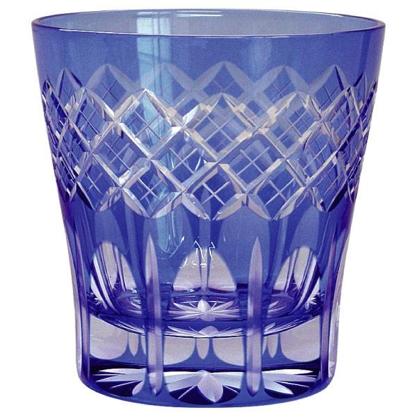 江戸切子 ロックグラス 田島硝子 映見重ね矢来紋 ルリ（青） : お