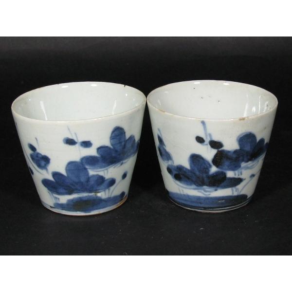 古伊万里 染付 松竹梅文 べた底高台 蕎麦猪口 2客セット (8) : SK