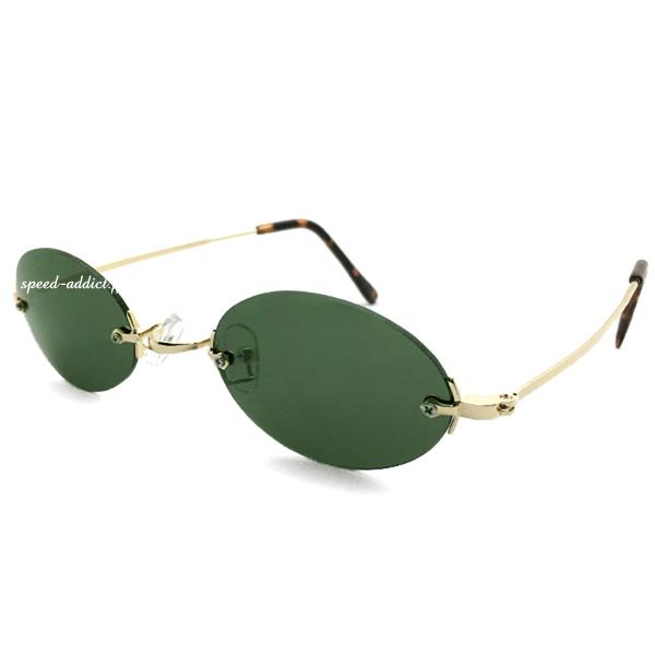 TWO POINT RIMLESS OVAL SUNGLASS GOLD × DARK GREEN/ツーポイント
