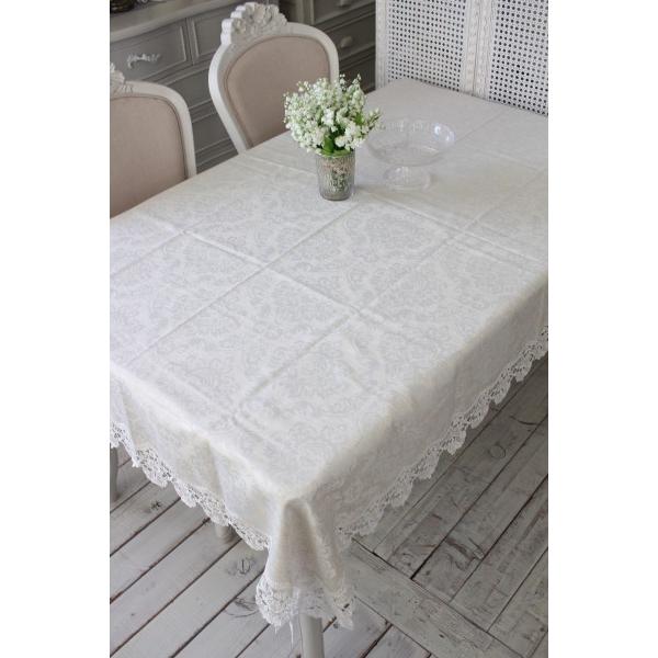 撥水 テーブルクロス オフホワイト レース 135×190cm ジャガード