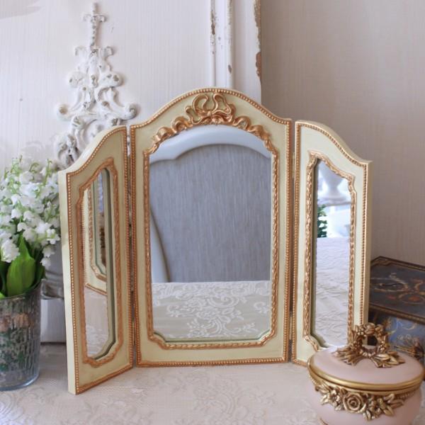 ドレッサーミラー スタンドミラー 三面鏡 ミラー ベルサイユ リボン