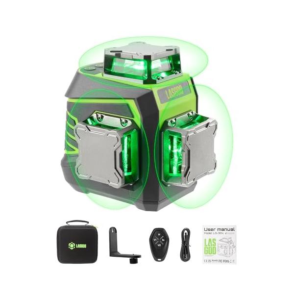 LasGoo LG-3Dx グリーンレーザー墨出し器 3x360°、3D 墨出しレーザー