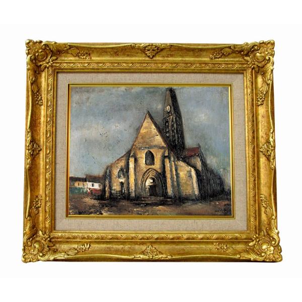 世界の名画 佐伯 祐三 パリの教会 ジクレーキャンバス複製画 豪華額装