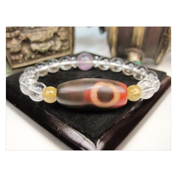 龍紋天珠ブレスレット 日月星天珠＋水晶＋ゴールドルチルクォーツ＋