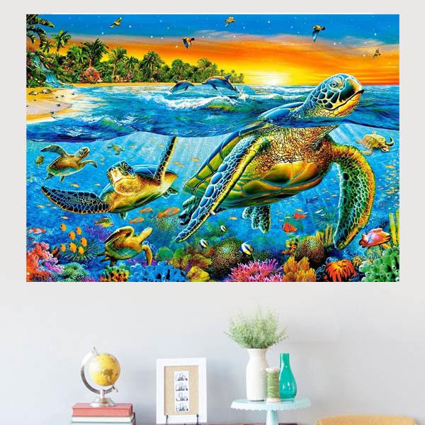準上級 フル ダイヤモンドアート キット ビーズ刺繍 ウミガメ 海底