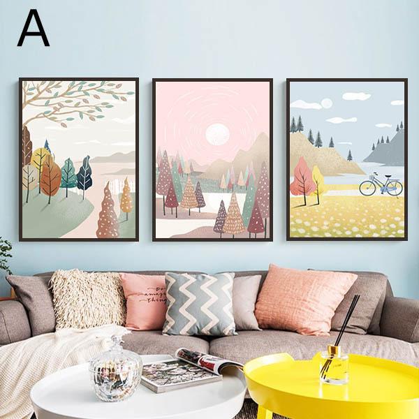 3枚セット 33×43cm アートパネル 枠付きフレーム絵画 四季 ポップ