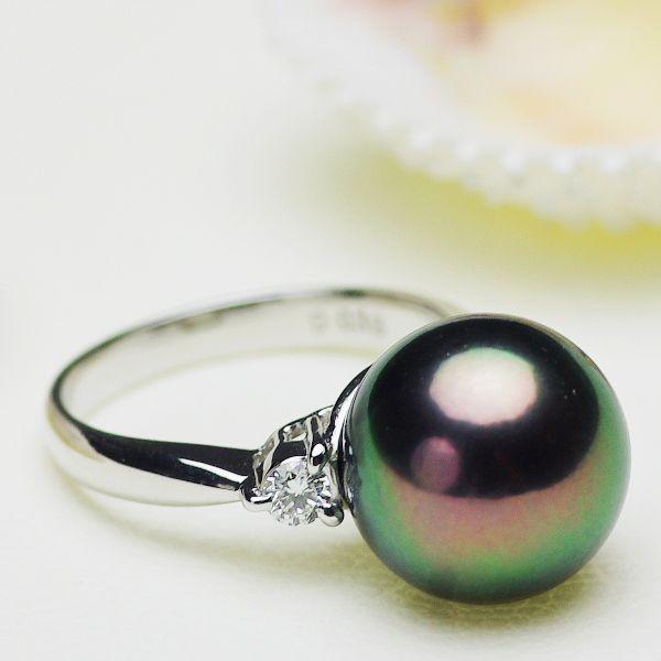 真珠 リング タヒチ黒蝶真珠 パール 約12.0mm プラチナ ピーコック